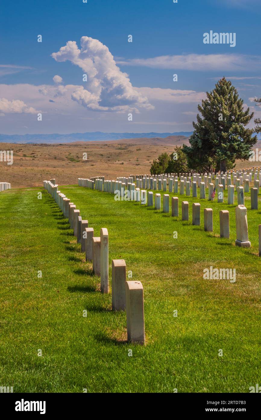 Cimetière commémoratif militaire du 7th Cavalry au Little Bighorn Battlefield National Monument dans le Montana. Monument national du champ de bataille de Little Bighorn. Banque D'Images