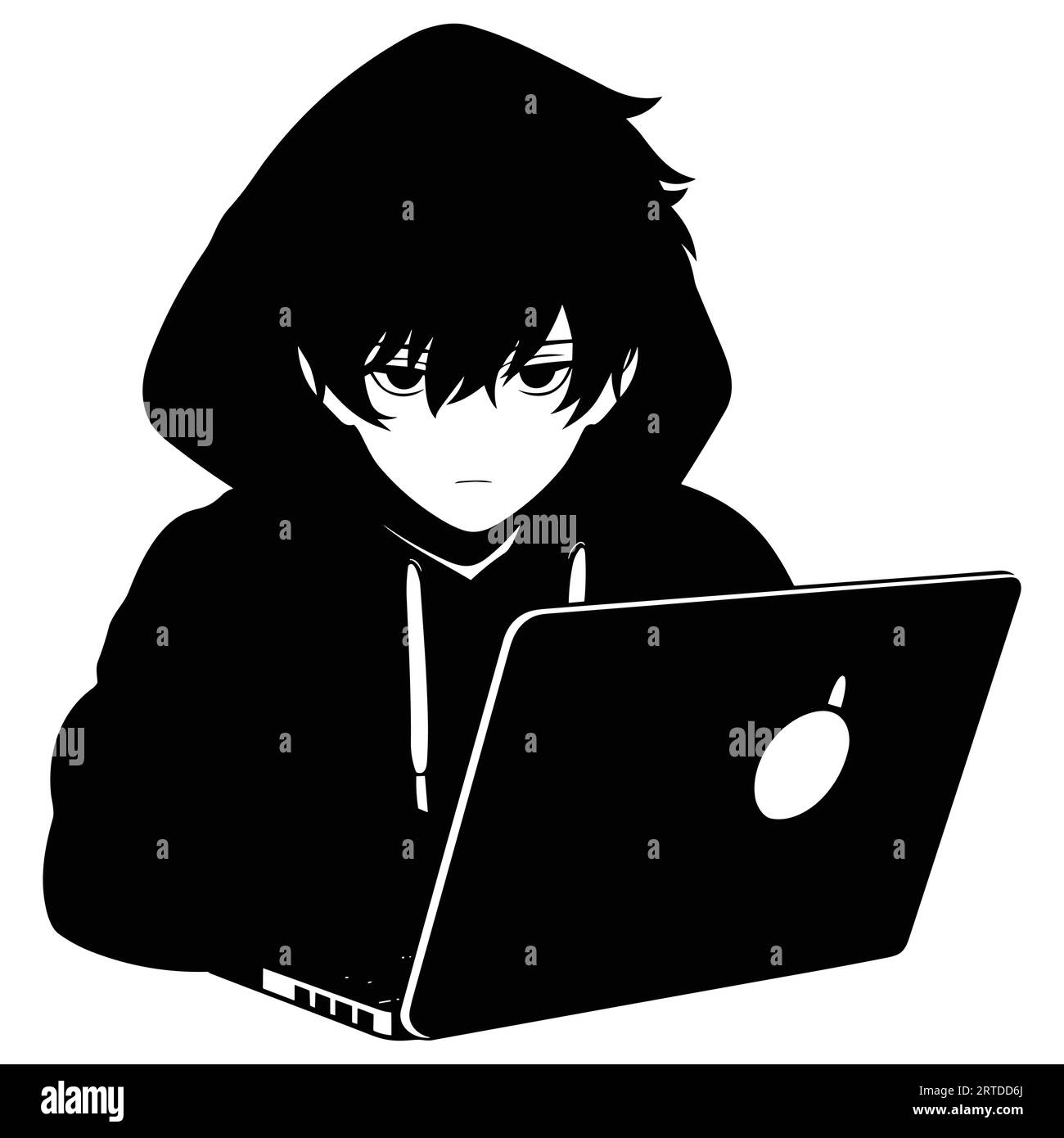 Pirate informatique avec ordinateur portable couleur noir et blanc Illustration de Vecteur