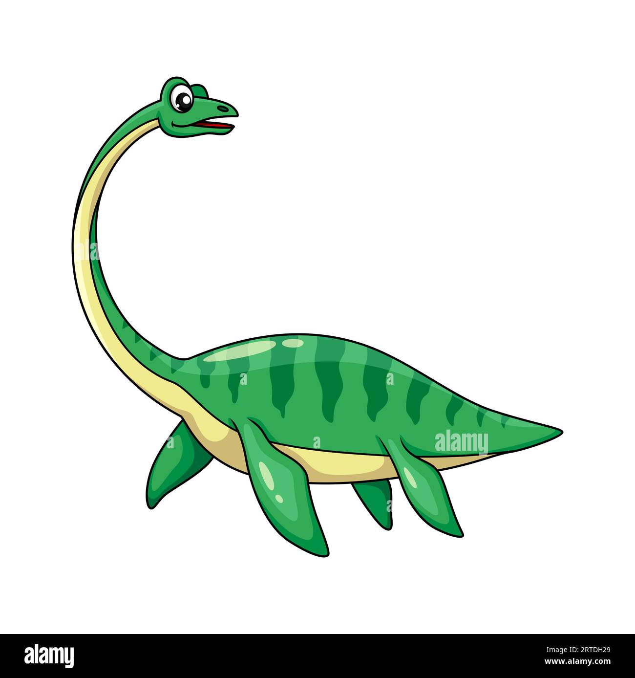 Personnage de dinosaure elasmosaurus de dessin animé. Plésiosaure vecteur isolé de la période du crétacé supérieur, reptile carnivore vertébré sous-marin avec peau verte et palmes. Animal paléontologique à long col Illustration de Vecteur