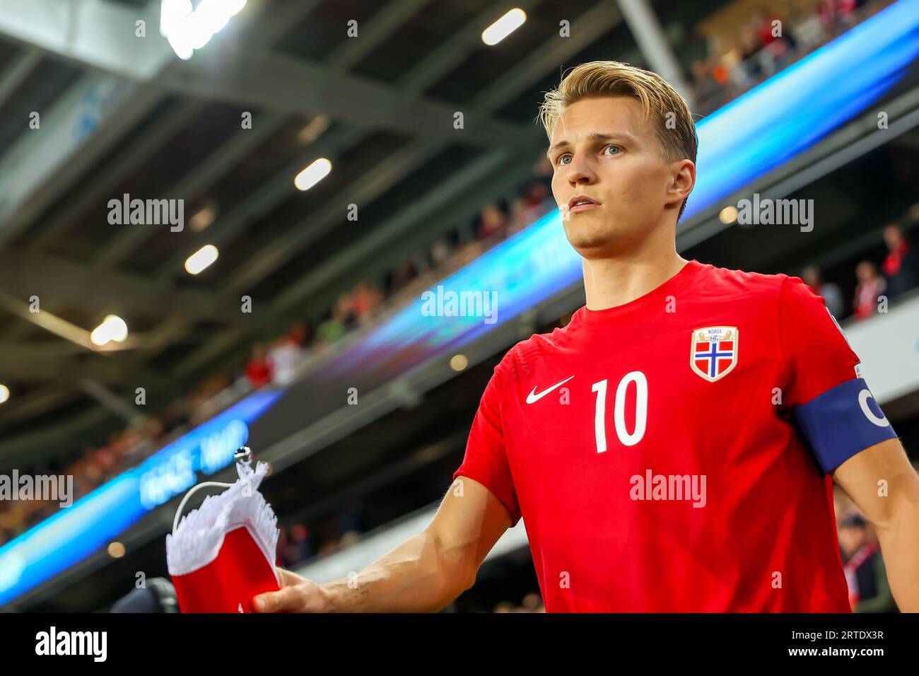 Oslo, Norvège, 12 septembre 2023. Le Norvégien Martin Ødegaard avant le match de qualification Euro 2024 entre la Norvège et la Géorgie au stade Ullevål à Oslo. Crédit : Frode Arnesen/Alamy Live News Banque D'Images