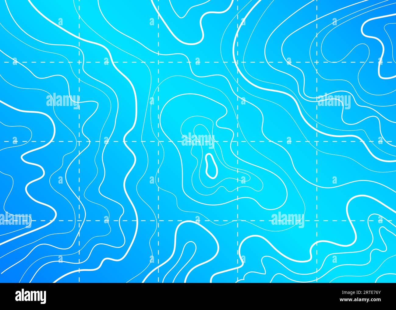 Carte topographique de contour de mer et d'océan sur fond bleu, topographie vectorielle. Modèle de ligne de contour d'un paysage géographique marin abstrait avec courbes de profondeur et de route de cours d'eau, grille de latitude et de longitude Illustration de Vecteur