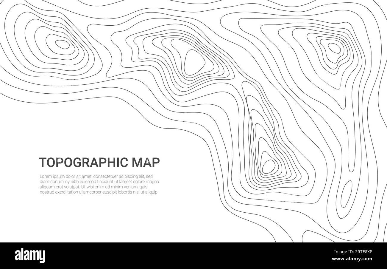 Carte topographique à contour linéaire. Motif de relief de terrain avec grille de contour vectoriel des montagnes et des caractéristiques naturelles de la terre. Topographie, cartographie, géographie et voyage d'aventure fond avec espace de copie Illustration de Vecteur