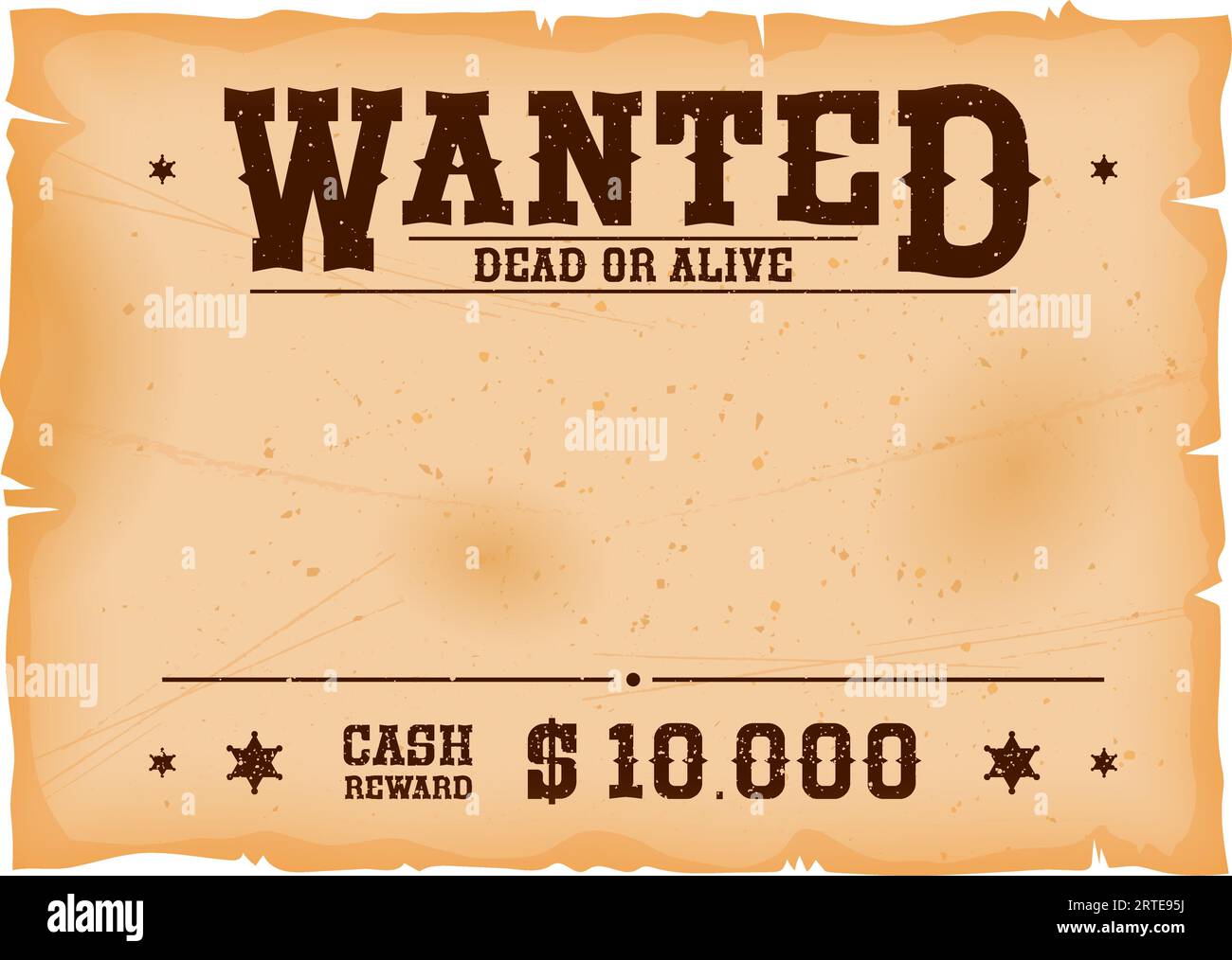 Bannière Western Wanted, Wild West mort ou Alive Wanted affiche avec récompense. Vieux modèle de vecteur de signe de saloon de papier déchiré vintage avec l'avis criminel du shérif du Texas, l'offre de prime et l'espace de copie Illustration de Vecteur