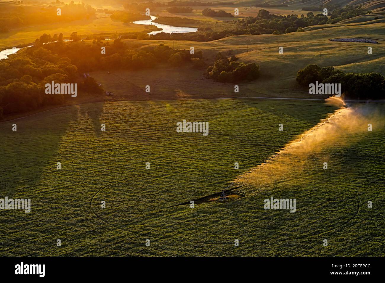 Un système d'irrigation à pivot central. ; Nebraska. Banque D'Images