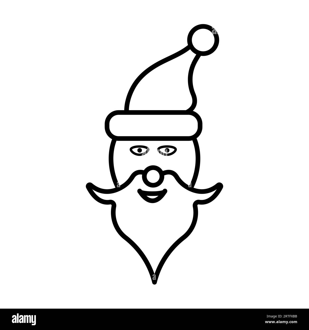 Noir et blanc petite icône linéaire simple d'un beau visage de Noël festif du nouvel an de la tête du Père Noël dans un chapeau avec une barbe sur un backgro blanc Illustration de Vecteur