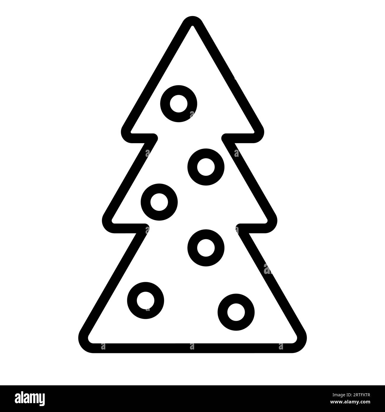 Noir et blanc petite icône linéaire simple d'un beau sapin de Noël festif avec des jouets isolés sur un fond blanc. Illustration vectorielle. Illustration de Vecteur