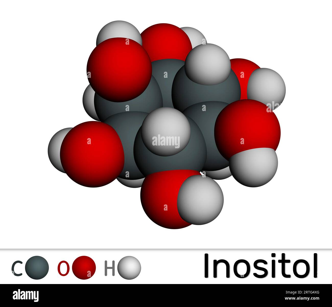 Inositol, myo-inositol, molécule nutritive essentielle semblable à la vitamine, vitamine B8. Modèle moléculaire. Rendu 3D. Illustration Banque D'Images