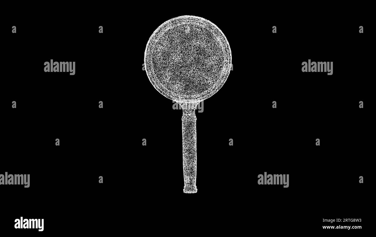 Loupe 3D sur fond noir. Concept scientifique et cognitif. Etude de petits sujets. Toile de fond publicitaire d'entreprise. Pour titre, texte Banque D'Images