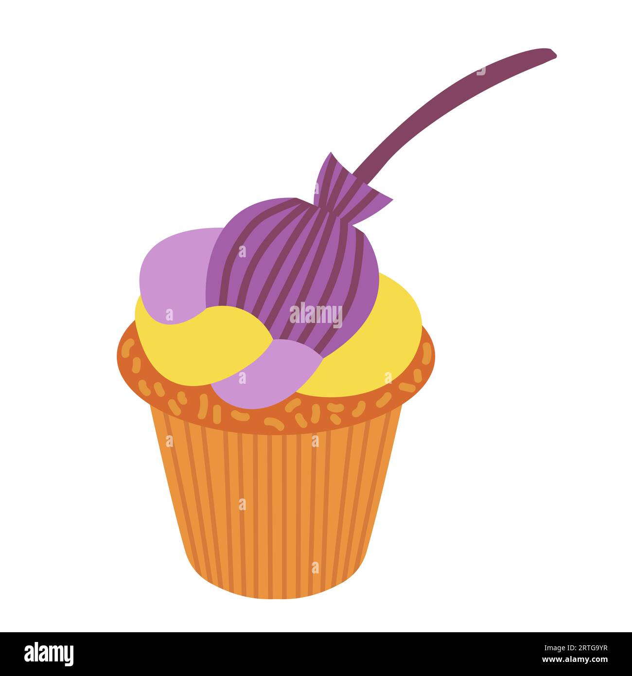 Cupcake à balai de sorcière plat Illustration de Vecteur