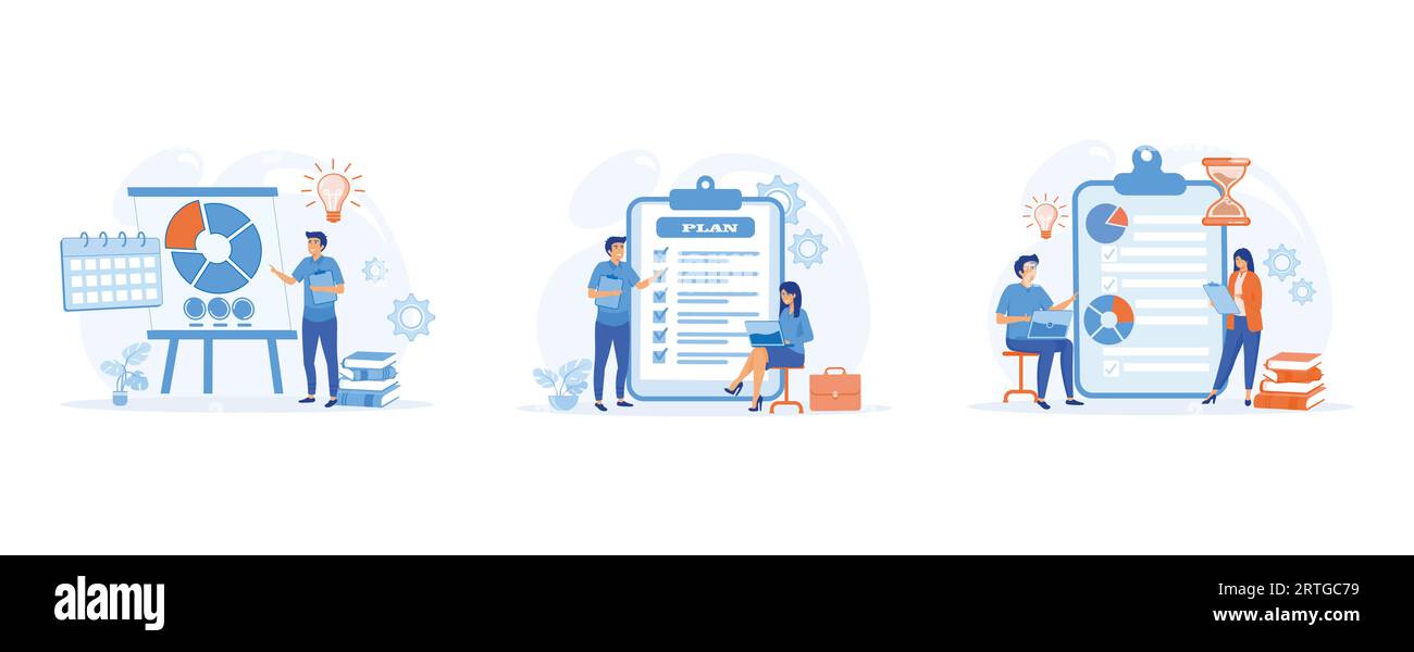 Concept d'entreprise, planification d'entreprise, cible, flux de travail d'entreprise, gestion du temps. présentation commerciale. définir l'illustration moderne vectorielle plate Illustration de Vecteur