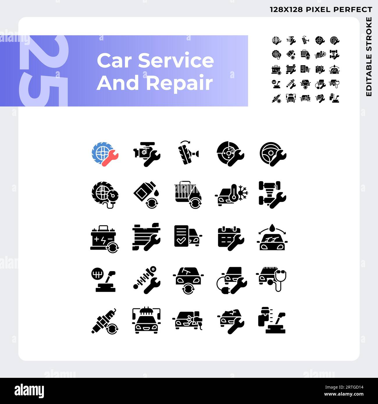 Jeu d'icônes de réparation et de service de voiture de style glyphe Illustration de Vecteur