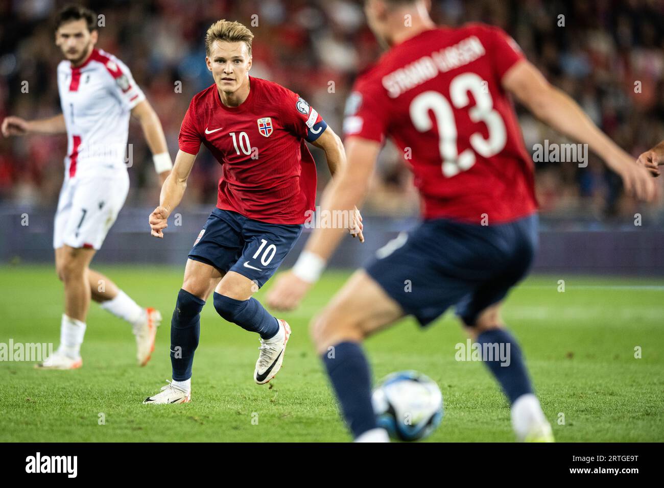 Oslo, Norvège. 12 septembre 2023. Martin Odegaard (10 ans) de Norvège vu lors du match de qualification de l'UEFA Euro 2024 entre la Norvège et la Géorgie à l'Ullevaal Stadion à Oslo. (Crédit photo : Gonzales photo/Alamy Live News Banque D'Images