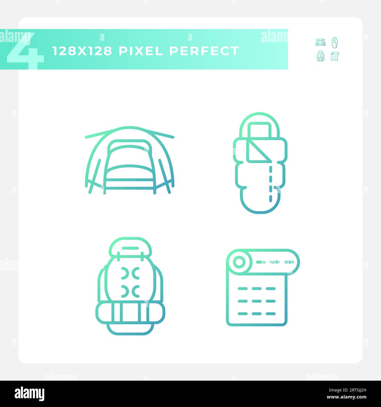 Icônes de ligne d'équipement de randonnée 2D pixel Perfect Illustration de Vecteur