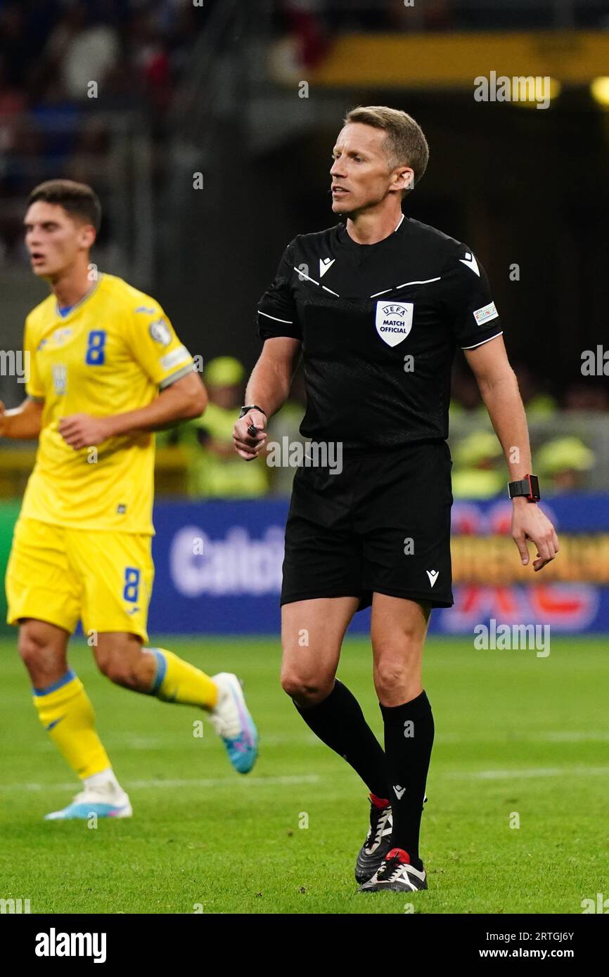 Milan, Italie. 12 septembre 2023. Alejandro Hernandez (arbitre) lors de l'UEFA Euro 2024, qualifications européennes, match de football du groupe C entre l'Italie et l'Ukraine le 12 septembre 2023 au stade San Siro de Milan, Italie - photo Morgese-Rossini/DPPI crédit : DPPI Media/Alamy Live News Banque D'Images