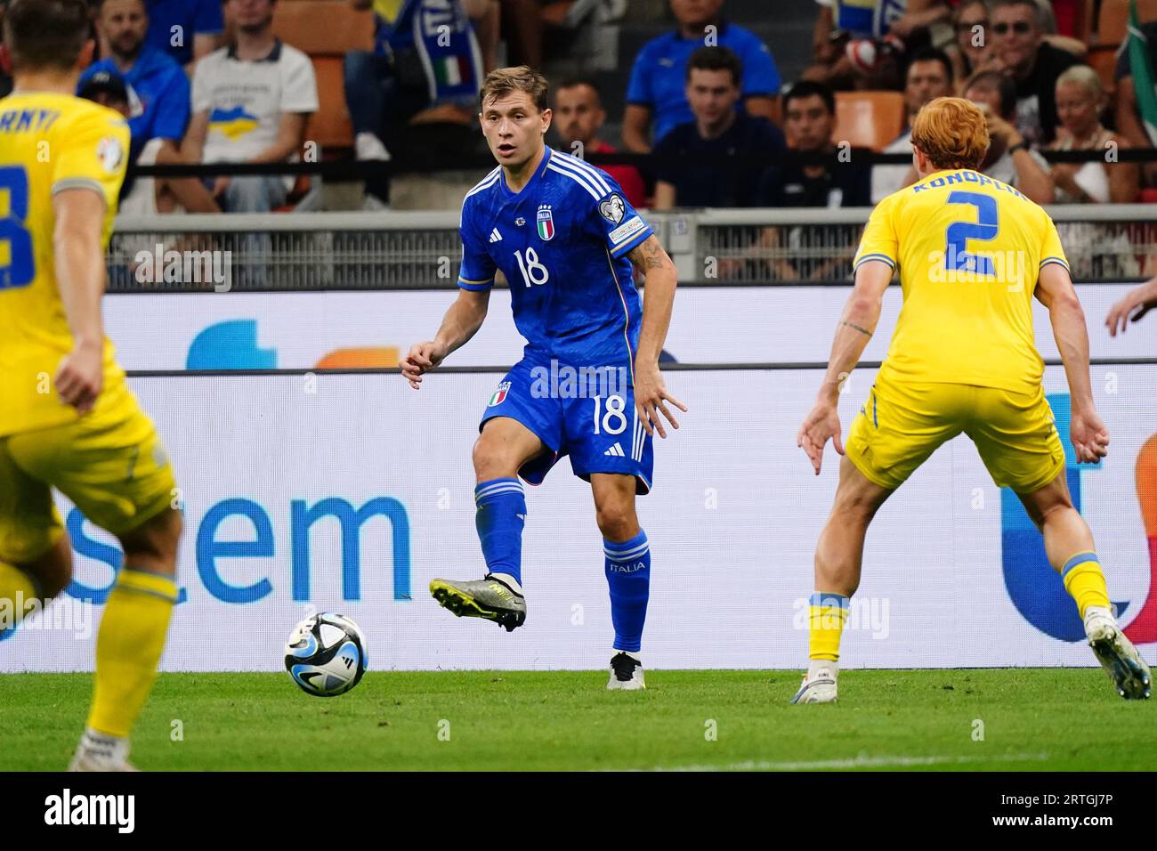 Milan, Italie. 12 septembre 2023. Nicolo' Barella (Italie) lors de l'UEFA Euro 2024, qualifications européennes, match de football du groupe C entre l'Italie et l'Ukraine le 12 septembre 2023 au stade San Siro de Milan, Italie - photo Morgese-Rossini/DPPI crédit : DPPI Media/Alamy Live News Banque D'Images