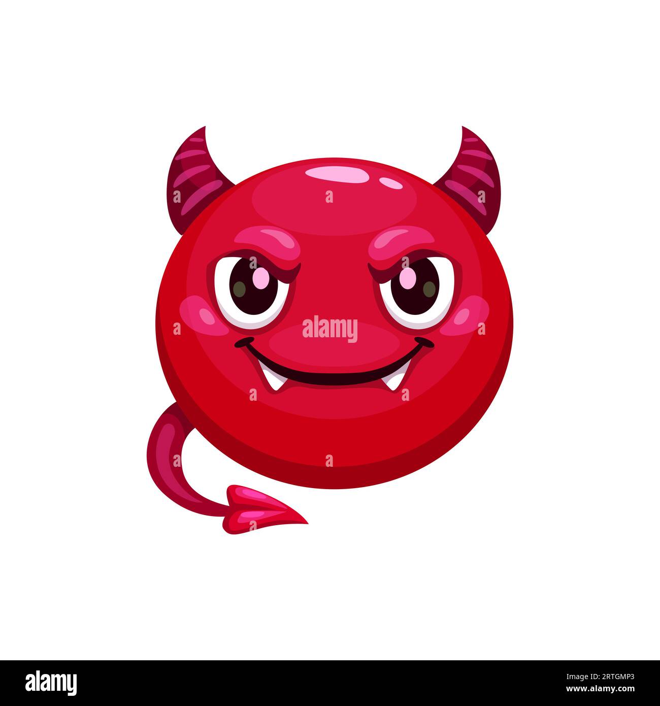 Dessin animé Halloween Devil emoji, représente un visage malicieux et souriant avec des cornes diaboliques et un sourire sinistre, utilisé pour transmettre des intentions ludiques ou méchantes dans des messages. Face rouge du vecteur isolé de l'imp Illustration de Vecteur