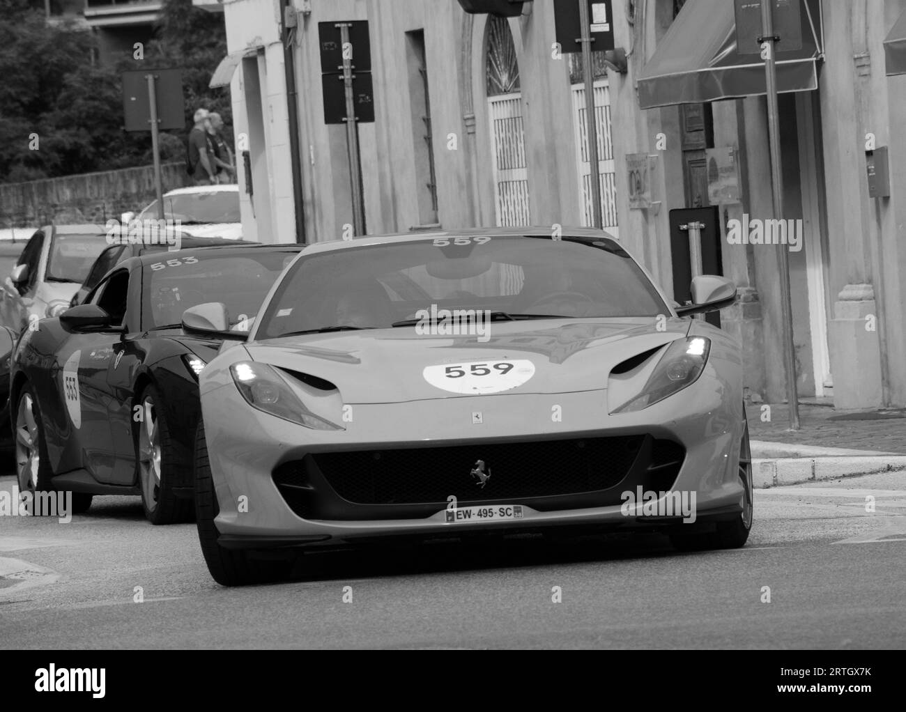 Pesaro , Italie - 16 juin 2023 : FERRARI 812 SUPERFAST 2018 mille Miglia édition 2023, course de régularité pour les voitures historiques ayant participé aux mille Banque D'Images