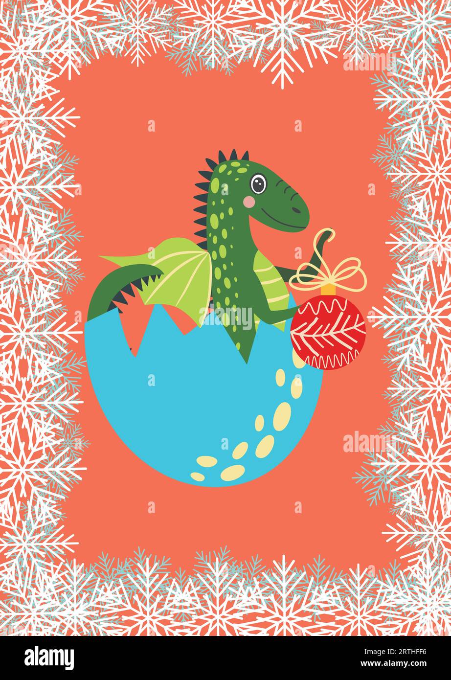 Carte de Noël avec joli dragon vert. Année du Dragon 2024, Chine Image
