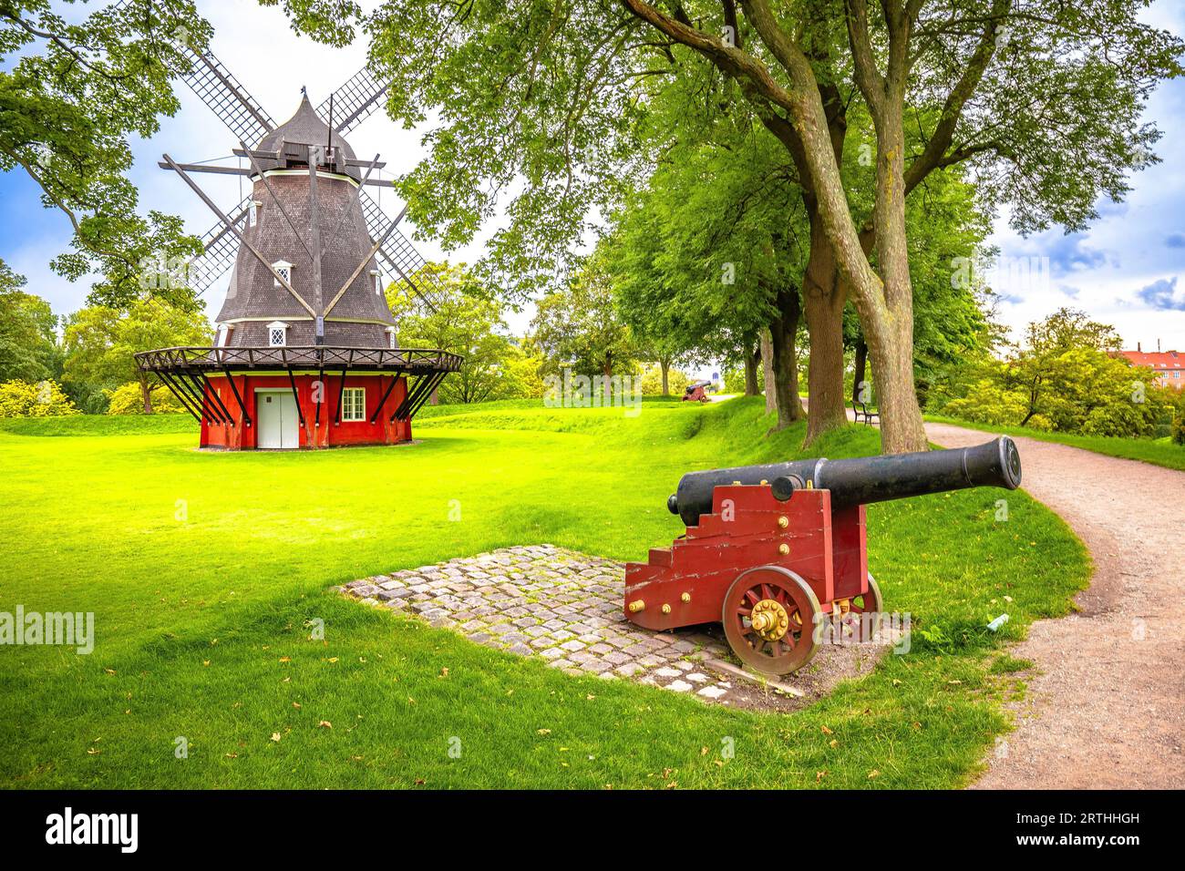 Moulin à vent à Copenhague Kastellet vue sur la promenade, capitale du Danemark Banque D'Images