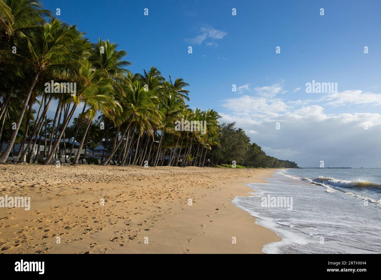Le célèbre front de mer idyllique de Palm Cove un jour d'hiver dans le Queensland, en Australie Banque D'Images