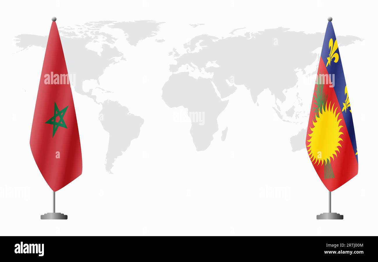 Drapeaux du Maroc et de la Guadeloupe pour réunion officielle sur fond de carte du monde. Illustration de Vecteur