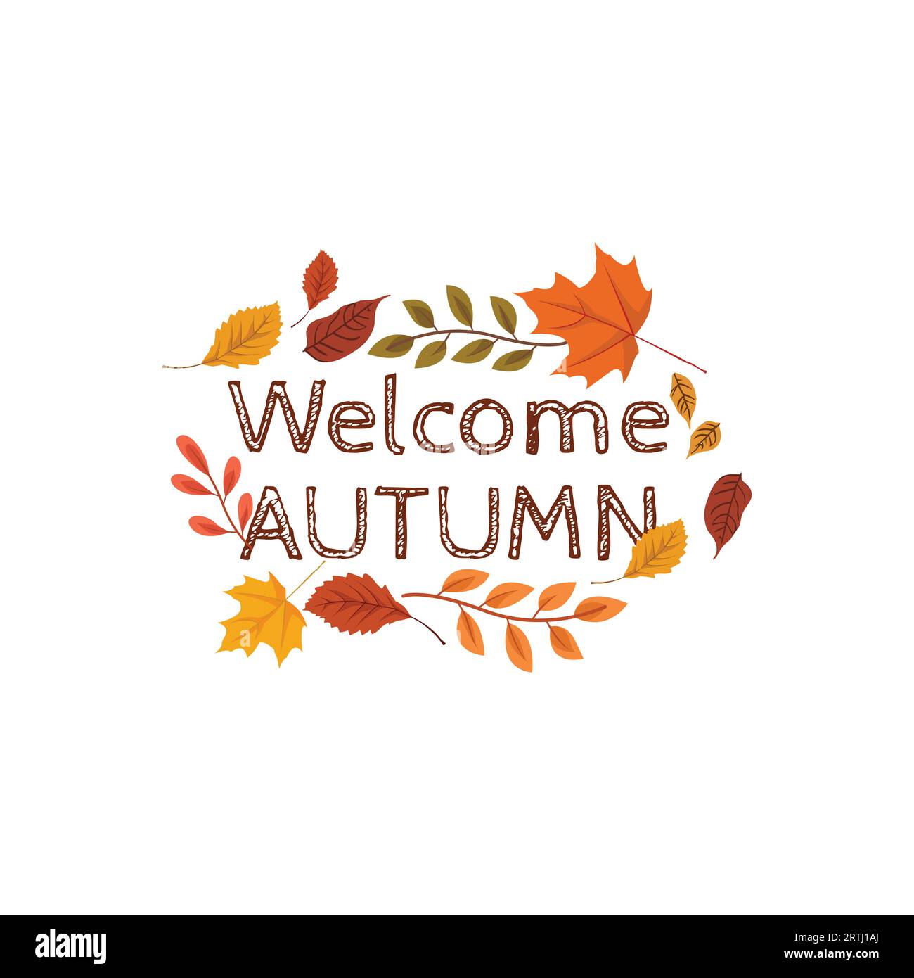 Flat Design Bienvenue Autumn Leaves Background. Illustration vectorielle des feuilles d'automne avec la typographie d'automne bienvenue Illustration de Vecteur