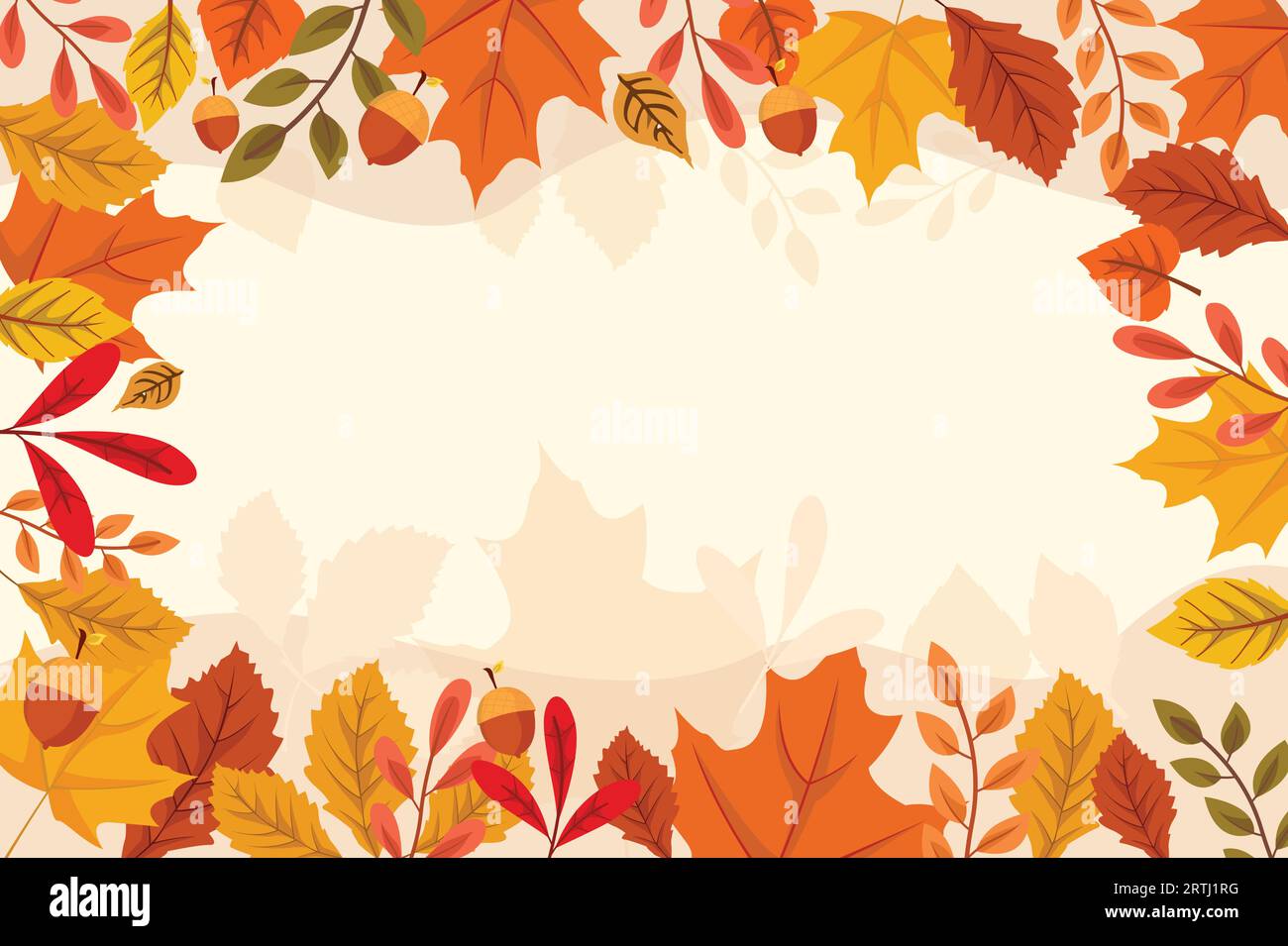 Automne Floral automne Rouge feuilles jaunes et arrière-plan d'Acorn. Conception de fond de feuilles d'automne avec image vectorielle d'espace de copie Illustration de Vecteur