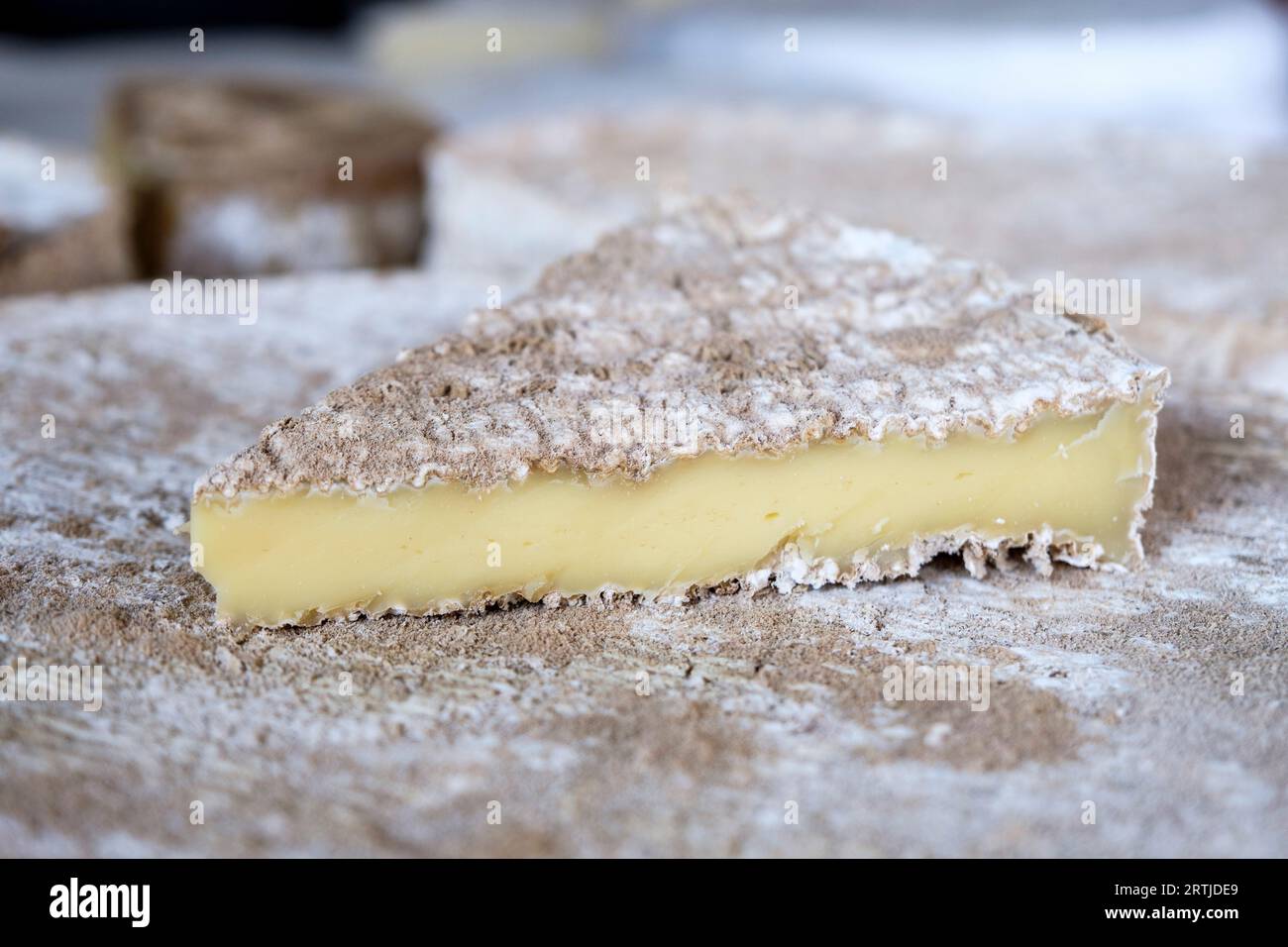 Fromage brie tranché pâte molle affinée | Triangle de fromage brie - pâte molle affinee Banque D'Images