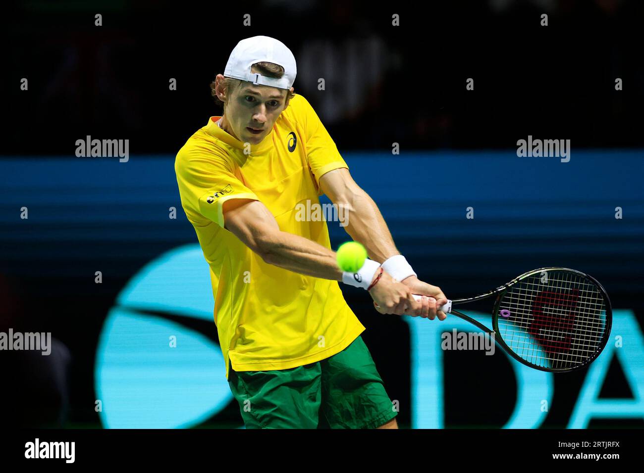 Alex de Minaur (AUS) en action lors du match de coupe Davis Grande-Bretagne vs Australie à Manchester AO Arena, Manchester, Royaume-Uni, le 13 septembre 2023 (photo de Conor Molloy/News Images) Banque D'Images