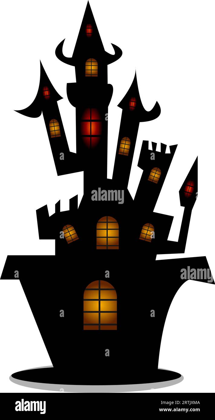 Halloween maison de sorcières hantée dans l'icône effrayante de nuit d'horreur Illustration de Vecteur