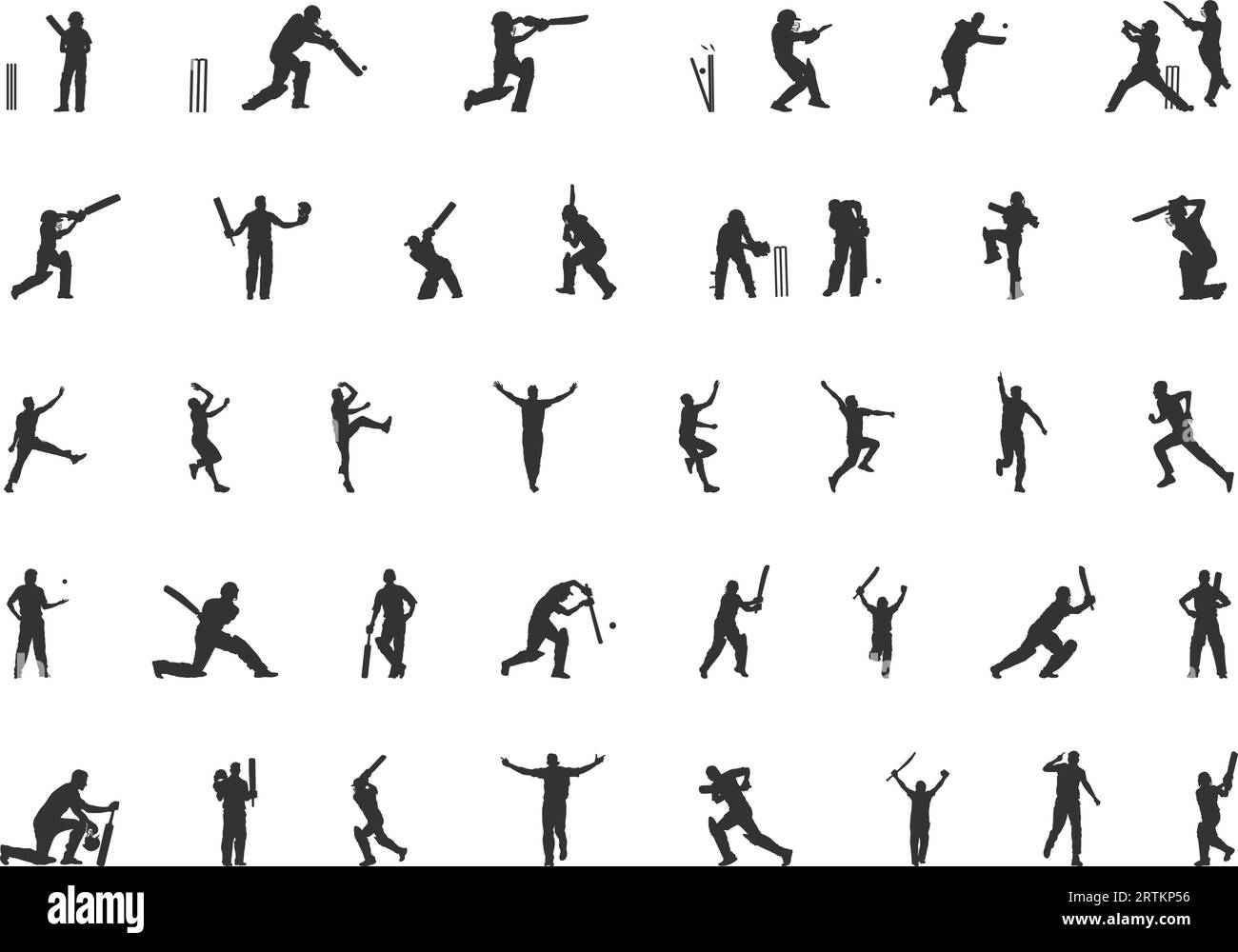 Silhouette de joueurs de cricket, silhouette de cricket, collection de silhouette de joueur de cricket, svg de cricket , jeu de vecteur de joueur de cricket Illustration de Vecteur