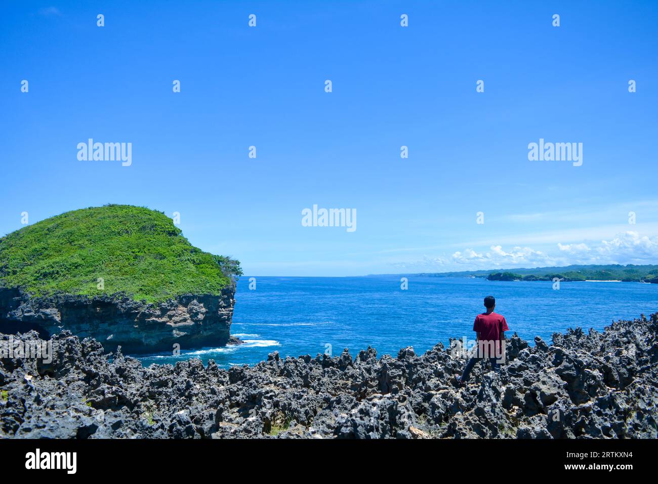 La vue de corail sur la plage de Srau, Pacitan, Indonésie, embellit la plage avec son sable blanc Banque D'Images