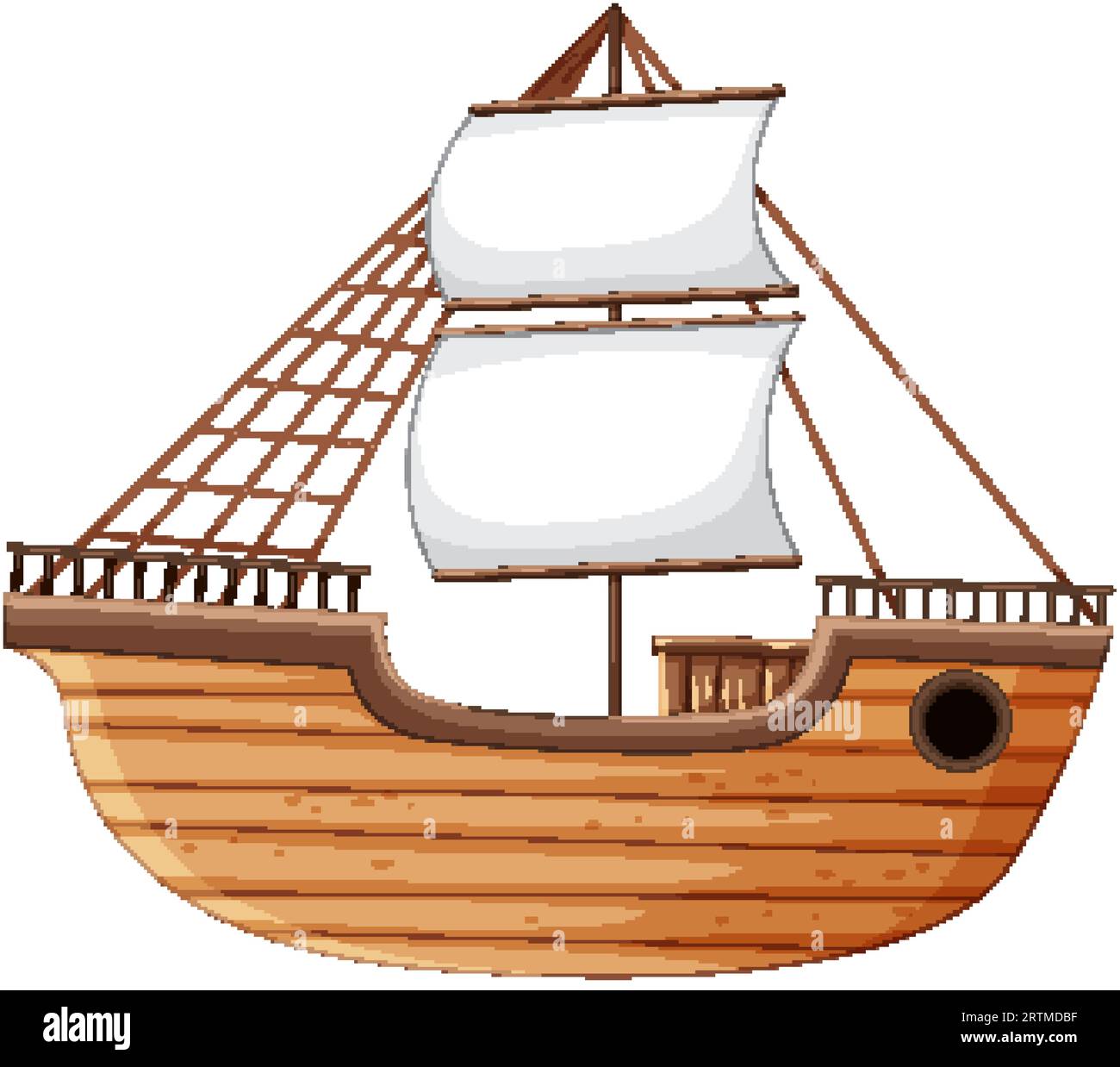 Une illustration de dessin animé vectoriel d'un navire en bois, isolé sur un fond blanc Illustration de Vecteur