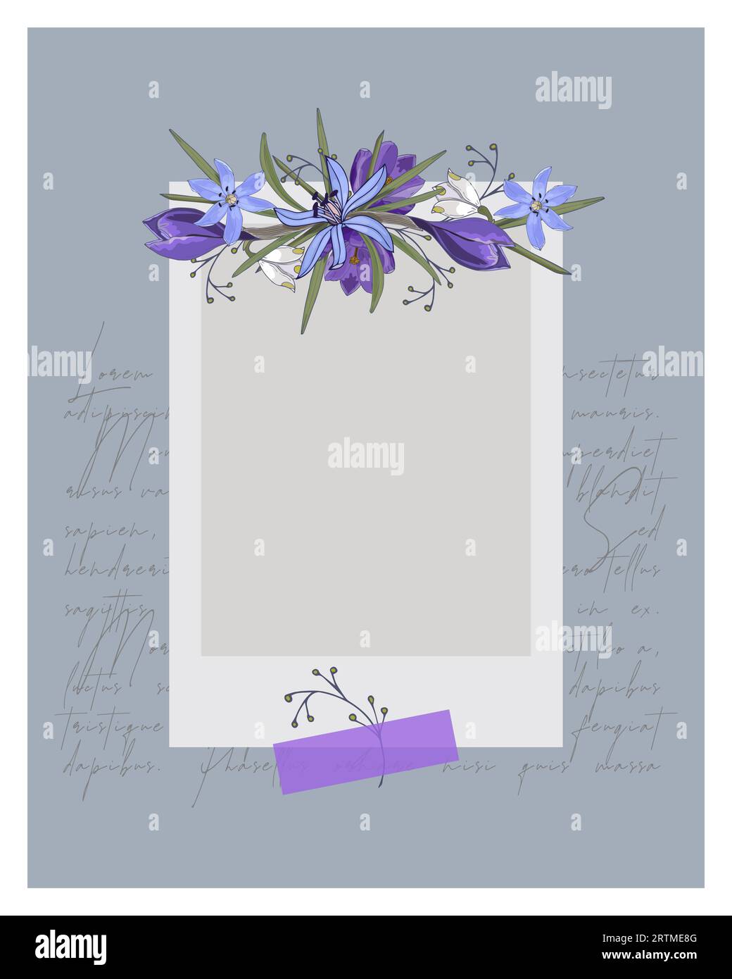 Cadre photo vintage collage avec des fleurs d'ornement doodle et texte Lorem ipsum. Livre photo. Illustration vectorielle. Illustration de Vecteur