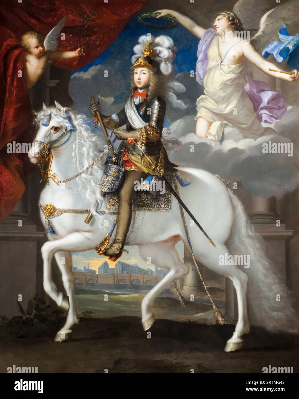 Louis XIV (1638-1715), roi de France, portrait équestre à l'huile sur toile de Jean Nocret (attribué), vers 1653 Banque D'Images