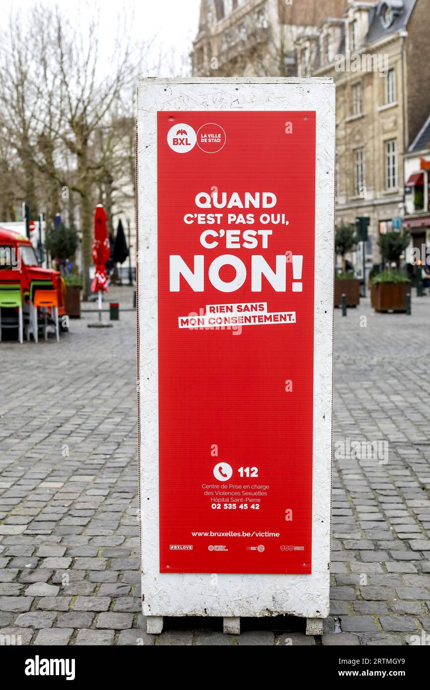 Signez à Bruxelles, Belgique : non signifie non ! Banque D'Images