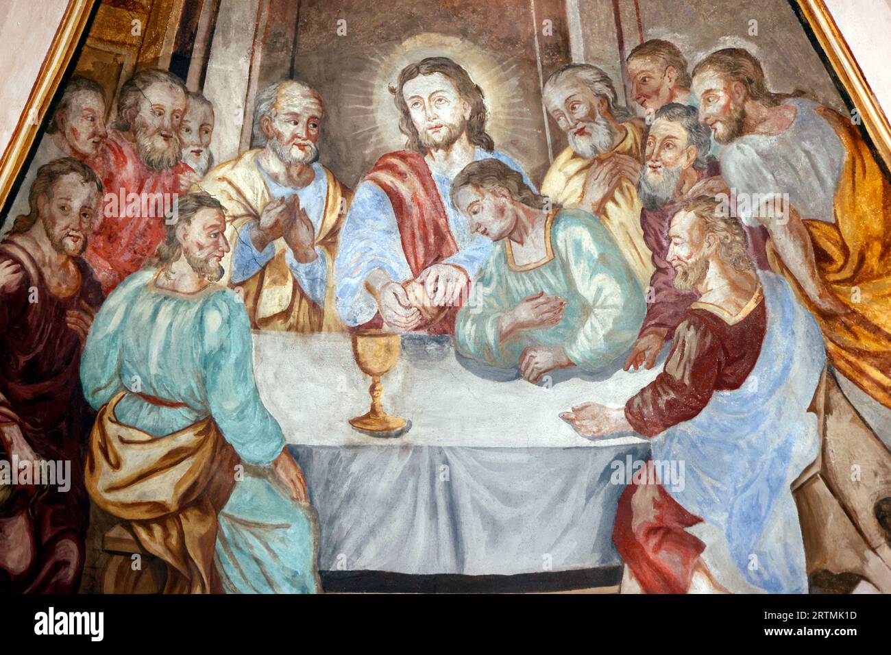 Église baroque notre-Dame de l'Assomption. Fresque. La Cène. Le repas final que Jésus a partagé avec ses apôtres à Jérusalem avant sa crucifi Banque D'Images