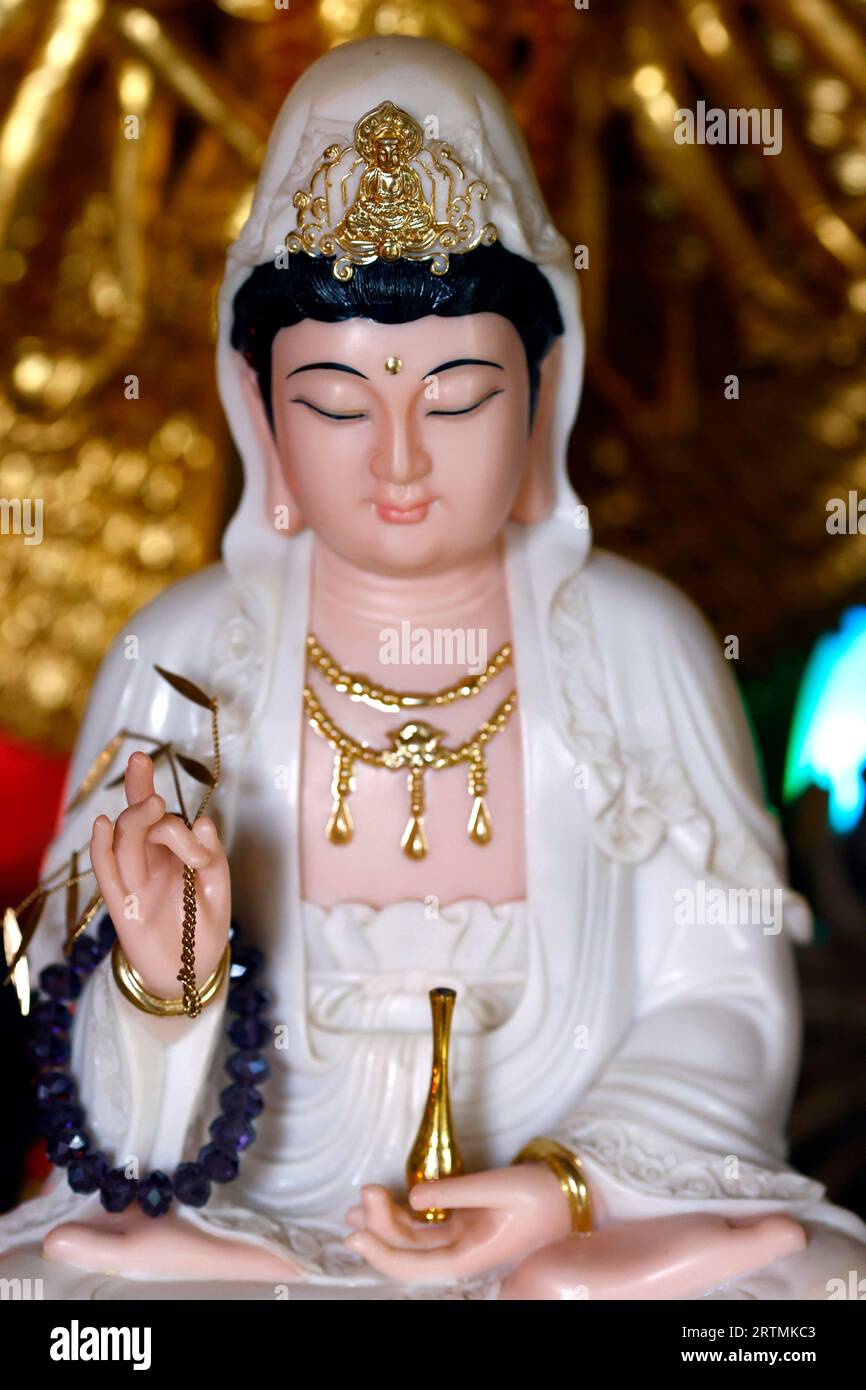 Tu un temple bouddhiste. Bodhisattva Avalokiteshvara. Statue de Guanyin (Quan Am). La déesse de la miséricorde et de la compassion Banque D'Images Tu un temple bouddhiste. Bodhisattva Avalokiteshvara. Statue de Guanyin (Quan Am). La déesse de la miséricorde et de la compassion Banque D'Images
