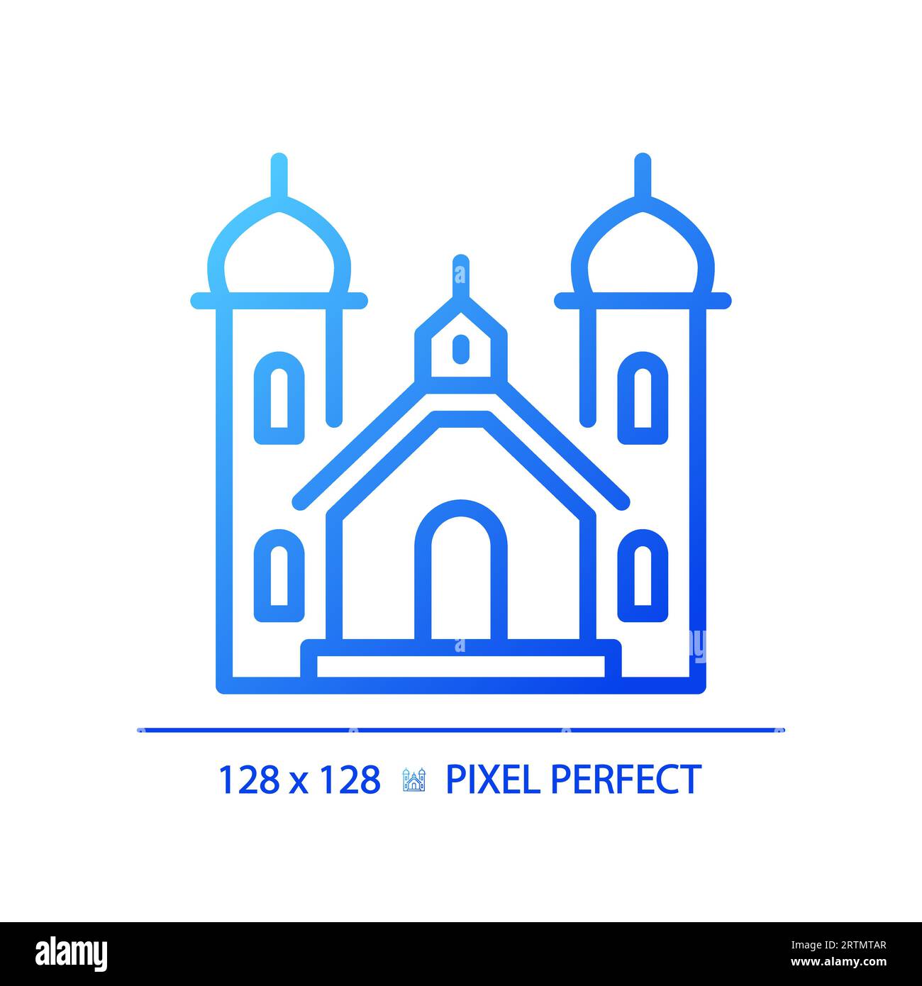 Icône de bâtiment religieux en ligne mince dégradé bleu 2D. Illustration de Vecteur