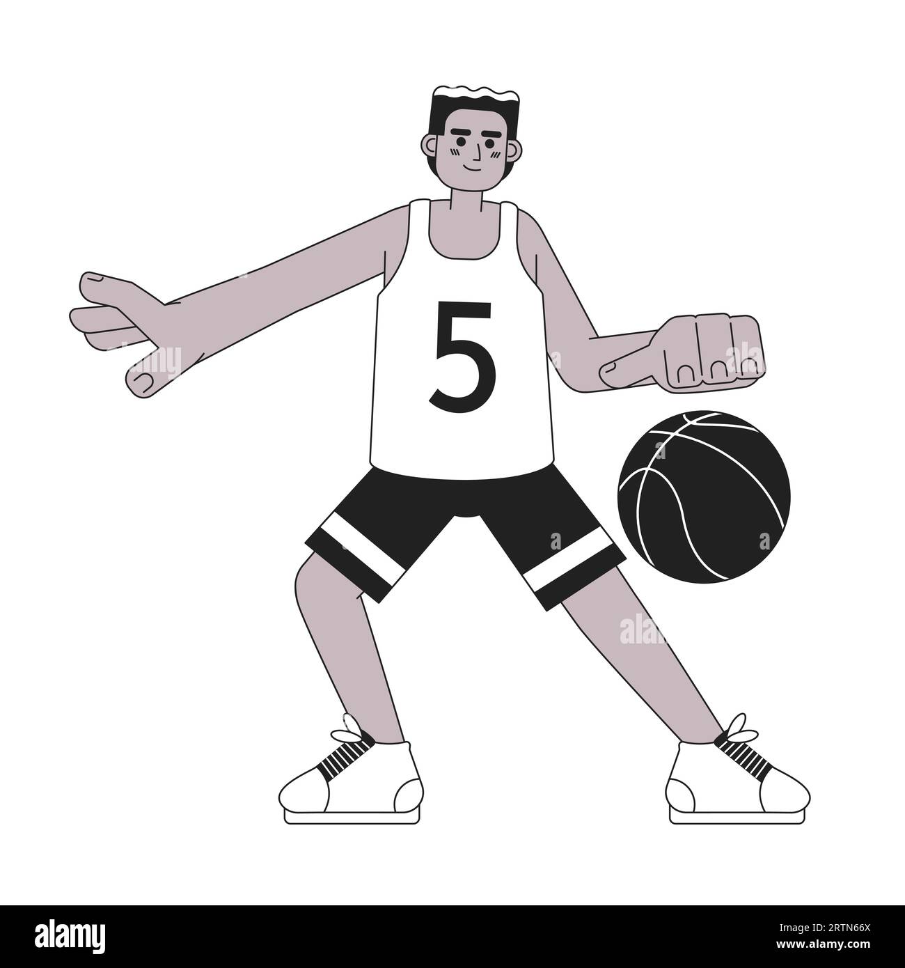 Personnage vectoriel plat monochromatique de joueur de basket-ball afro-américain Illustration de Vecteur