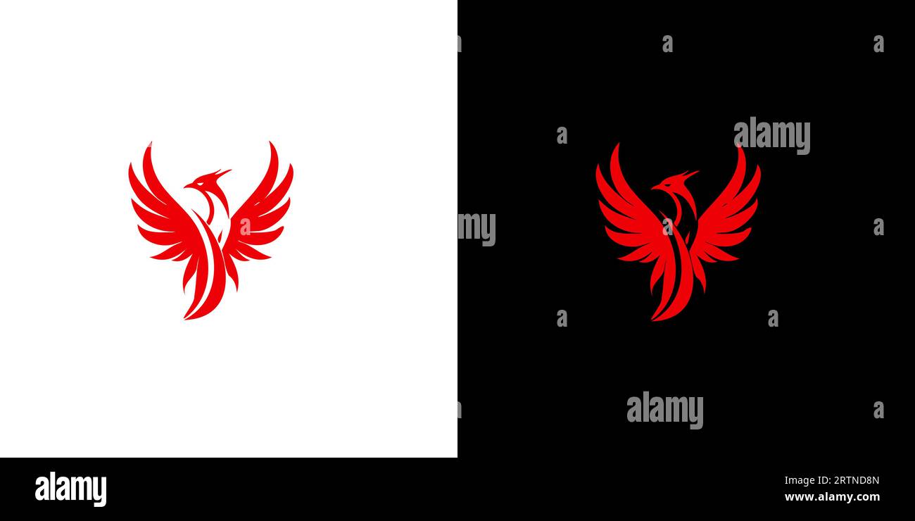 Modèle de conception de logo phoenix rouge abstrait sur fond noir et blanc. Logo Illustration vectorielle. Illustration de Vecteur