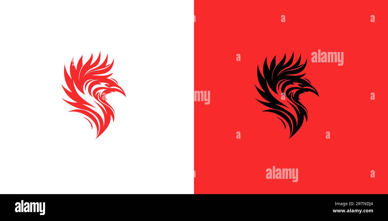 Modèle de conception abstrait de logo phoenix rouge et noir sur fond blanc et rouge. Logo Illustration vectorielle. Illustration de Vecteur