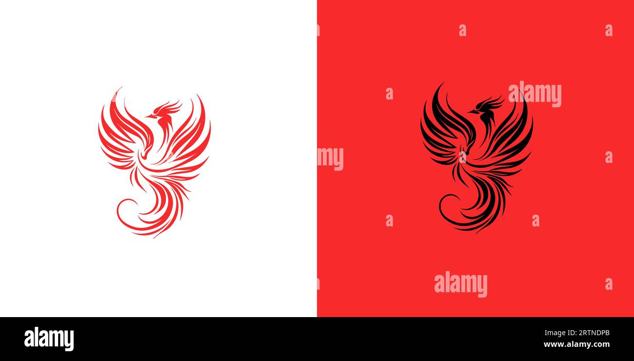 Modèle de conception abstrait de logo phoenix rouge et noir sur fond blanc et rouge. Logo Illustration vectorielle. Illustration de Vecteur