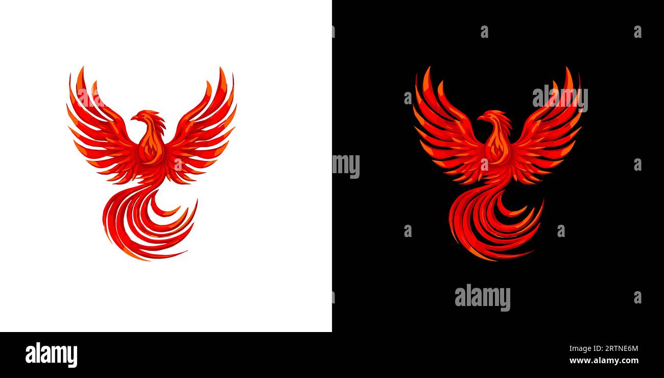 Modèle de conception de logo phoenix rouge abstrait sur fond noir et blanc. Logo Illustration vectorielle. Illustration de Vecteur