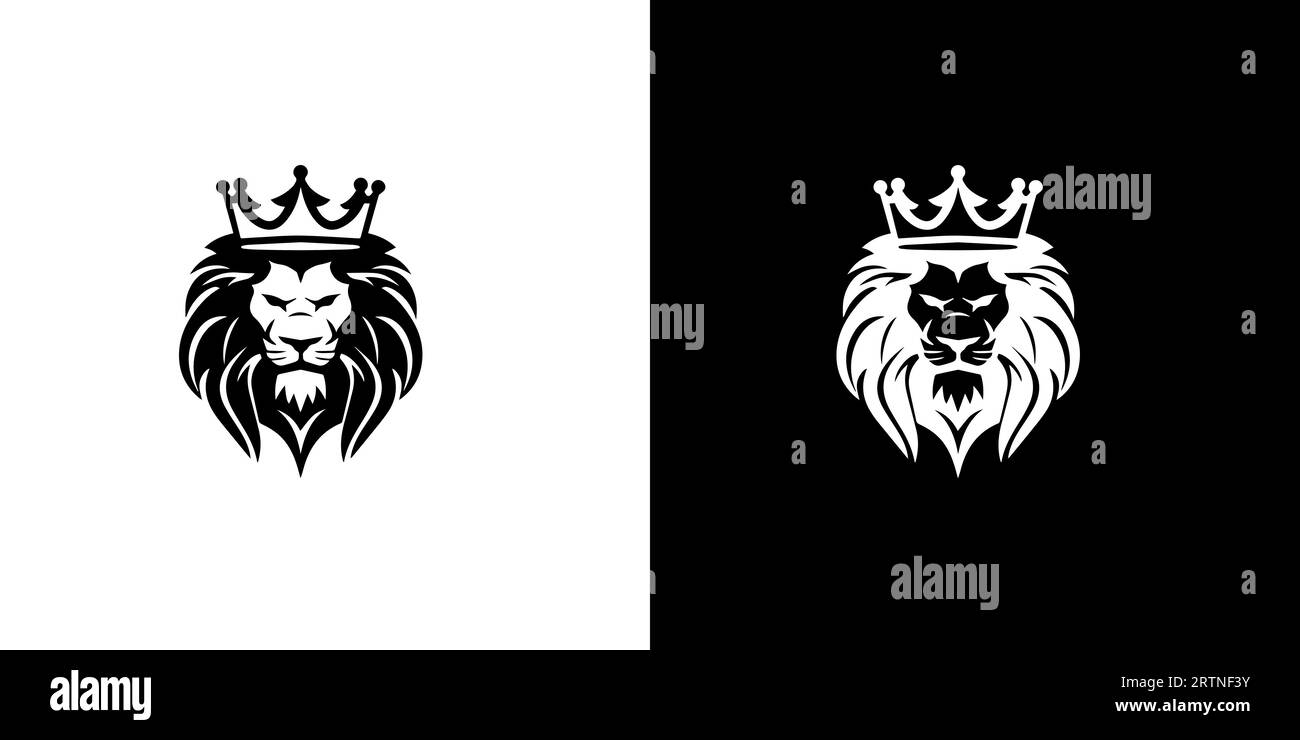 Symbole de la couronne du lion du roi royal. Élégant logotype animal Leo noir. Icône d'identité de marque de luxe haut de gamme. Modèle de conception d'illustration vectorielle. Illustration de Vecteur