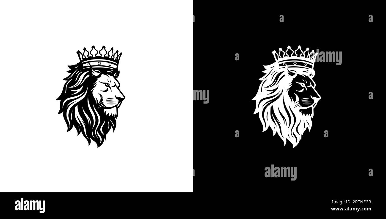Symbole de la couronne du lion du roi royal. Élégant logotype animal Leo noir. Icône d'identité de marque de luxe haut de gamme. Modèle de conception d'illustration vectorielle. Illustration de Vecteur