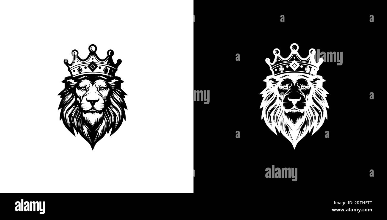 Symbole de la couronne du lion du roi royal. Élégant logotype animal Leo noir. Icône d'identité de marque de luxe haut de gamme. Modèle de conception d'illustration vectorielle. Illustration de Vecteur