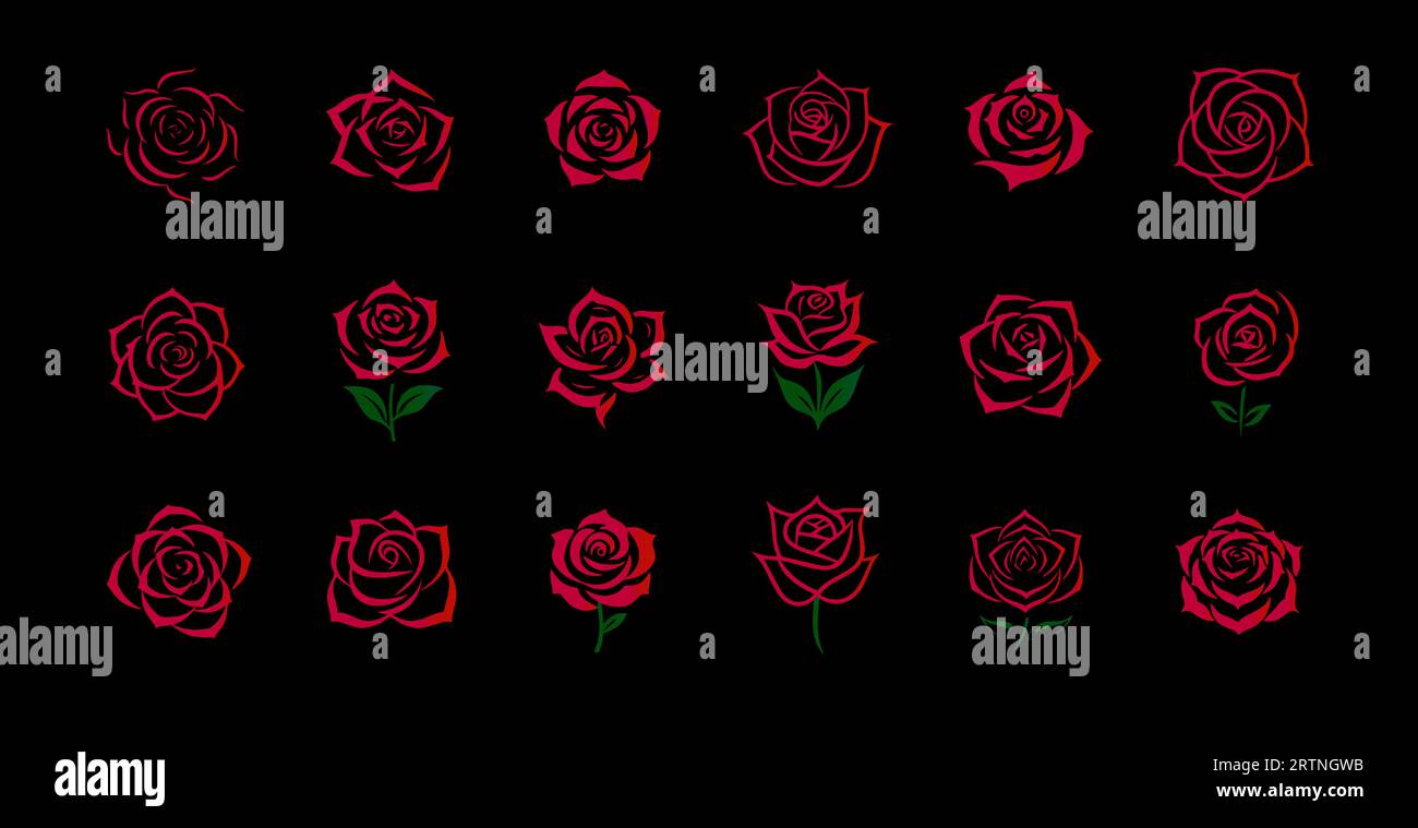 Ensemble d'icônes de fleurs roses, logo floral pour la mode boutique, spa et marques de beauté. Symbole de luxe de l'amour et de la romance. Logo vectoriel. Illustration de Vecteur