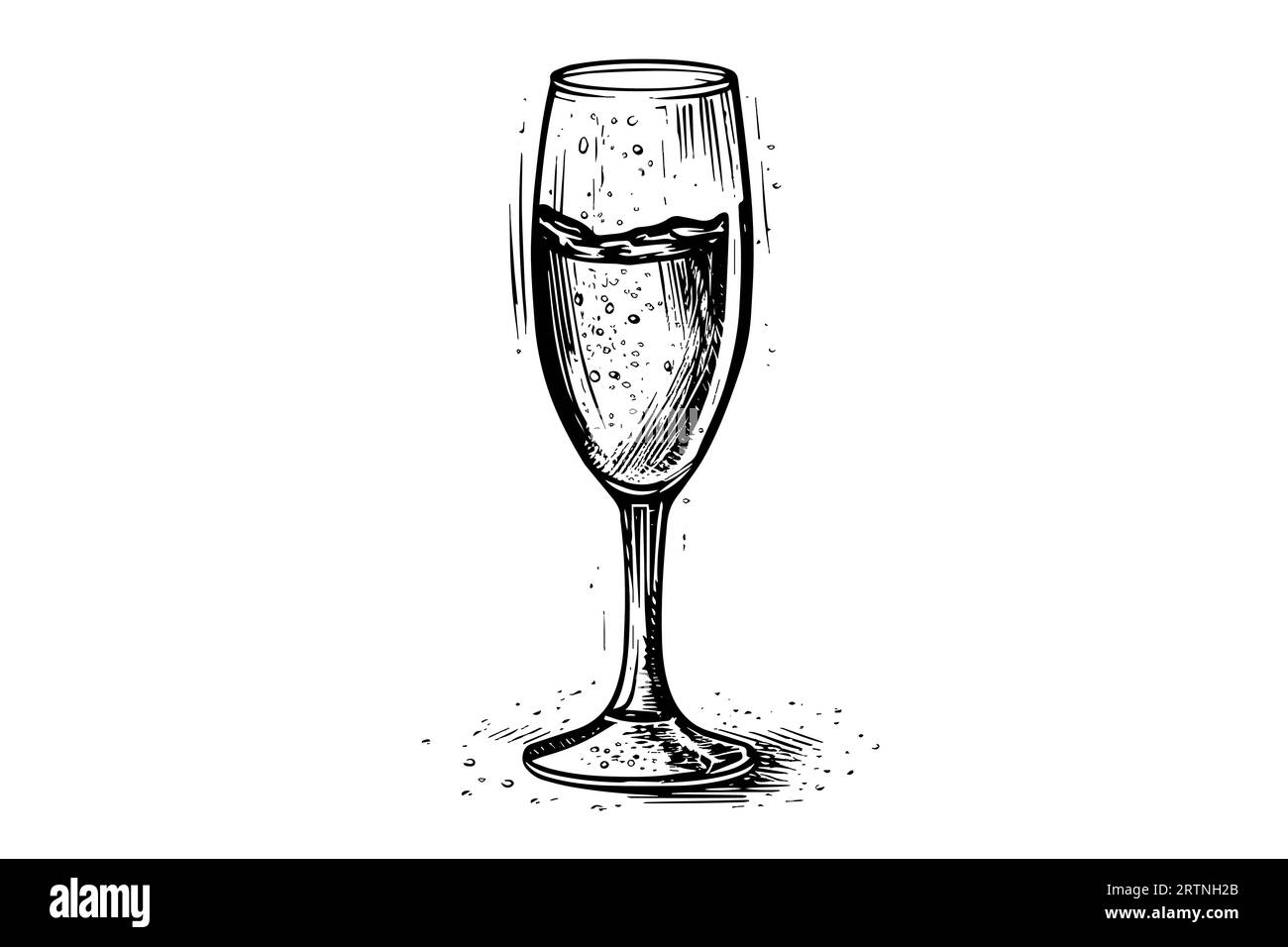 Art de style gravure sur verre de champagne, illustration vectorielle dessin à la main. Illustration de Vecteur