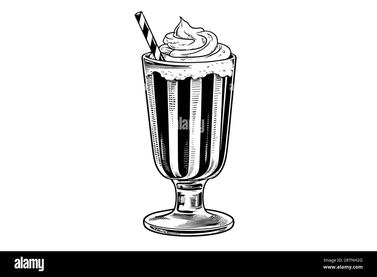 Illustration vectorielle de gravure de croquis de milk shake au chocolat. Composition isolée en noir et blanc. Illustration de Vecteur